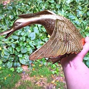 Brass Duck into Flight Large Sculpture RARE & HEAVY